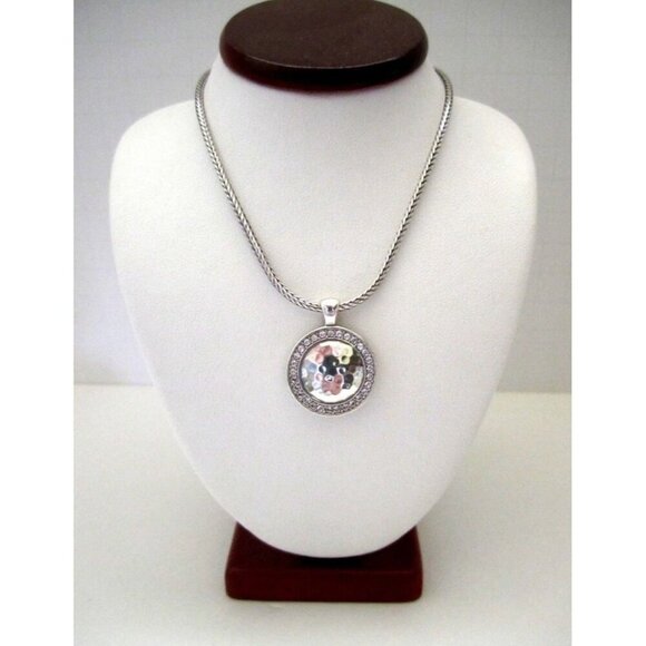 Brighton Ballantyne Silver Plated Reversible Hammered Disc Crystal Necklace - Picture 7 of 7